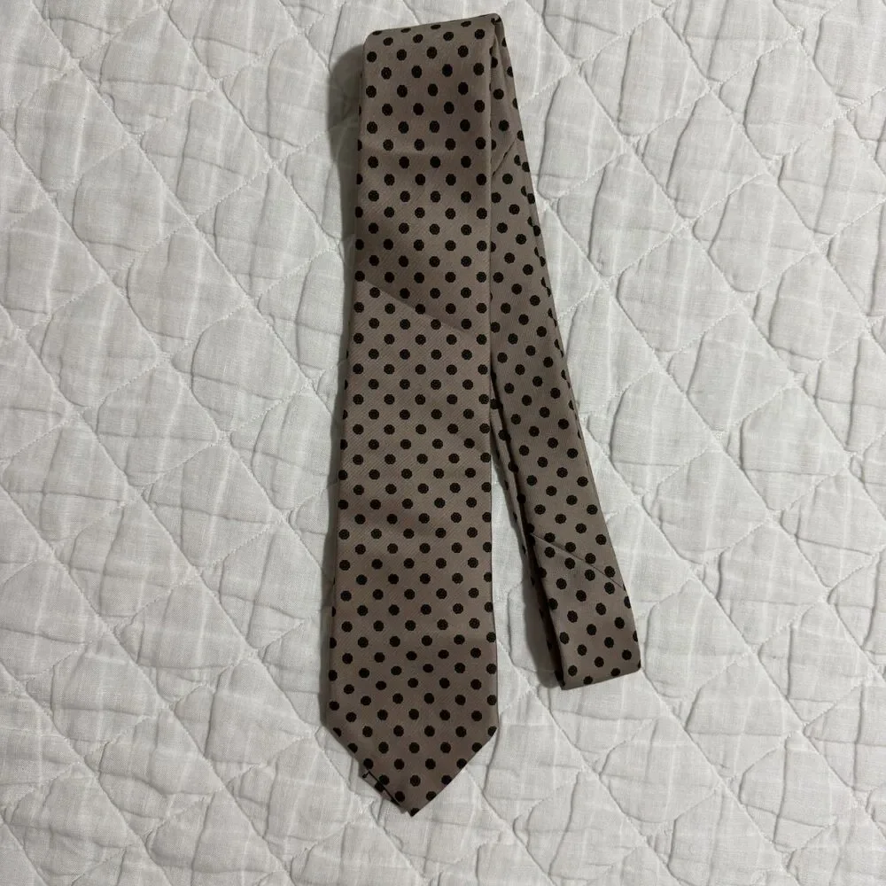 Vintage Brooks Brothers Tie Mens Beige Geometric Printed Makers Silk Made In USA